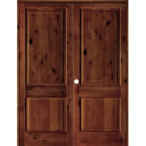 72 in. x 96 in. Rustic Knotty Alder 2-Panel Square Top Right-Handed Red Chestnut Stain Wood Double Prehung Interior Door