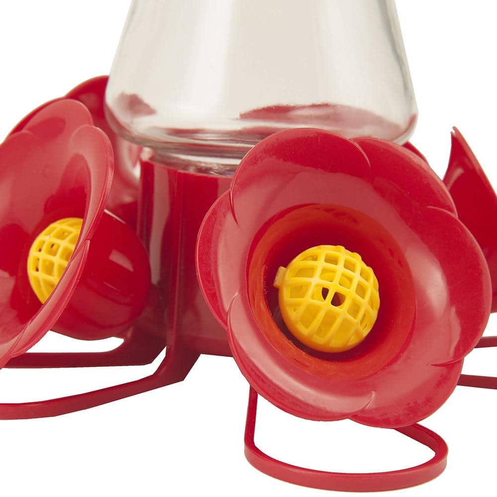 Red Glass and Plastic Hanging Hummingbird Feeder, 11-inch