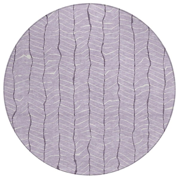 Chantille Machine Washable Indoor/Outdoor Abstract ACN3038 Lavender 8 ft. x 8 ft. Round Rug