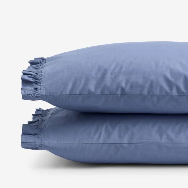 Company Cotton Ruffled Garment Wash Denim Blue Standard Pillowcase (Set of 2)
