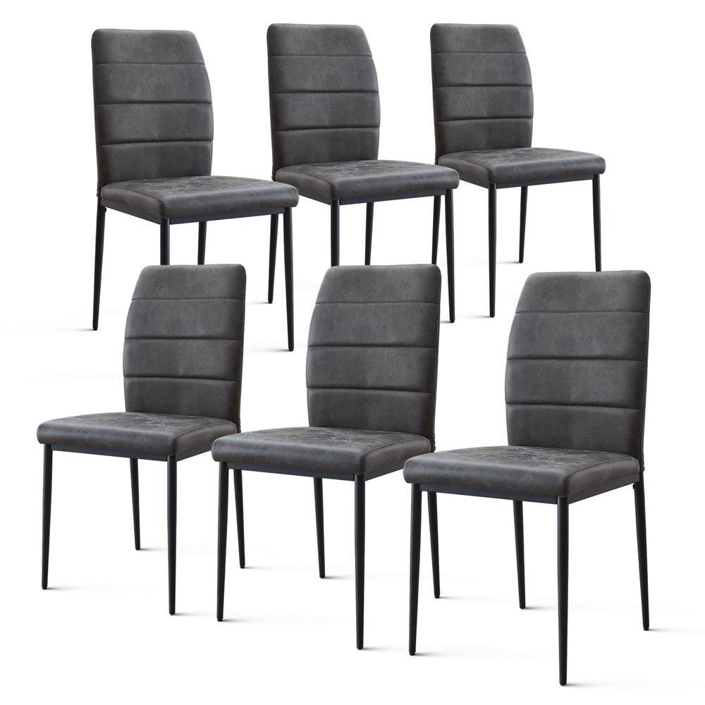 GOJANE Grey Antique Fabric Solid Back Dining Chairs with Metal Legs(Set