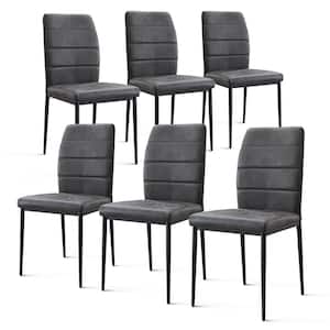 Grey Antique Fabric Solid Back Dining Chairs with Metal Legs(Set of 6 Grey Chairs)