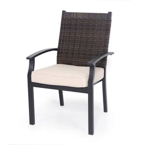 Jasper Ridge Galvanized Steel Wicker Back Stationary Outdoor Patio Dining Chair with Standard Tan Cushion (2-Pack)