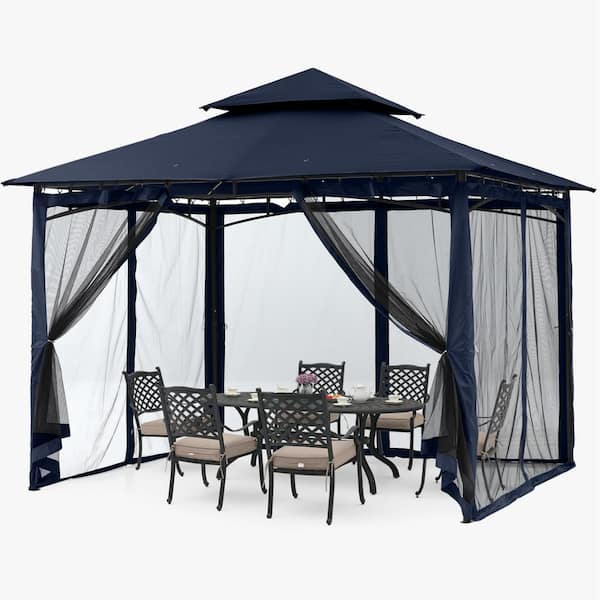 ABCCANOPY 11 ft. x 11 ft. Navy Blue Steel Outdoor Patio Gazebo with Vented Soft Roof Canopy and Netting