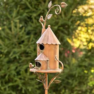 75 in. Tall 2 Story Farmhouse Silo Copper Finish Birdhouse Stake Lancaster