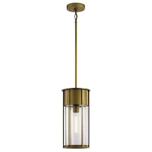 Camillo 18 in. 1-Light Natural Brass Outdoor Porch Hanging Pendant Light with Clear Seeded Glass (1-Pack)