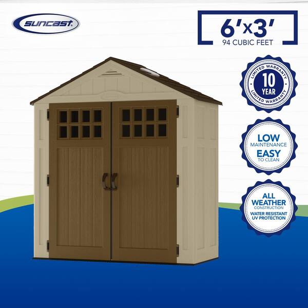 Outdoor Storage for Backyard Tools and Accessories Suncast 16 x 8 Tremont Storage Shed Transom Windows and Shingle Style Roof All-Weather Resin Material