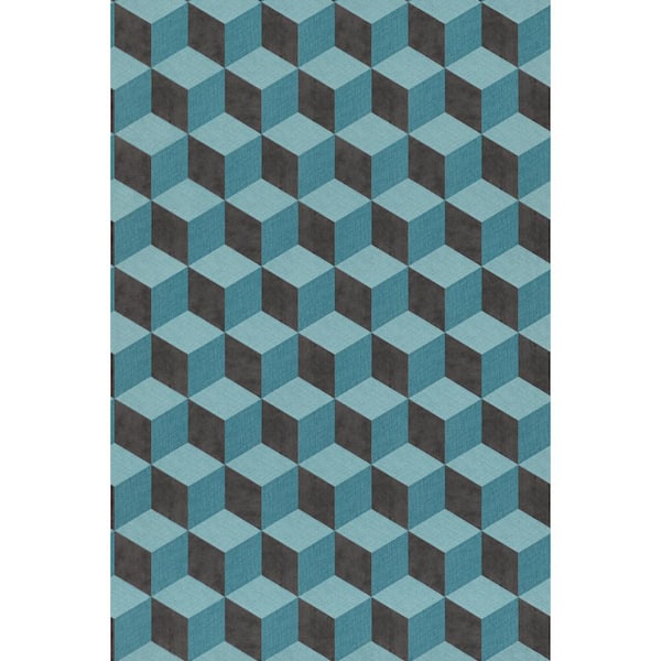 Bold 3 Dimensional Cube Teal Paper Strippable Roll (Covers 57 sq. ft.)