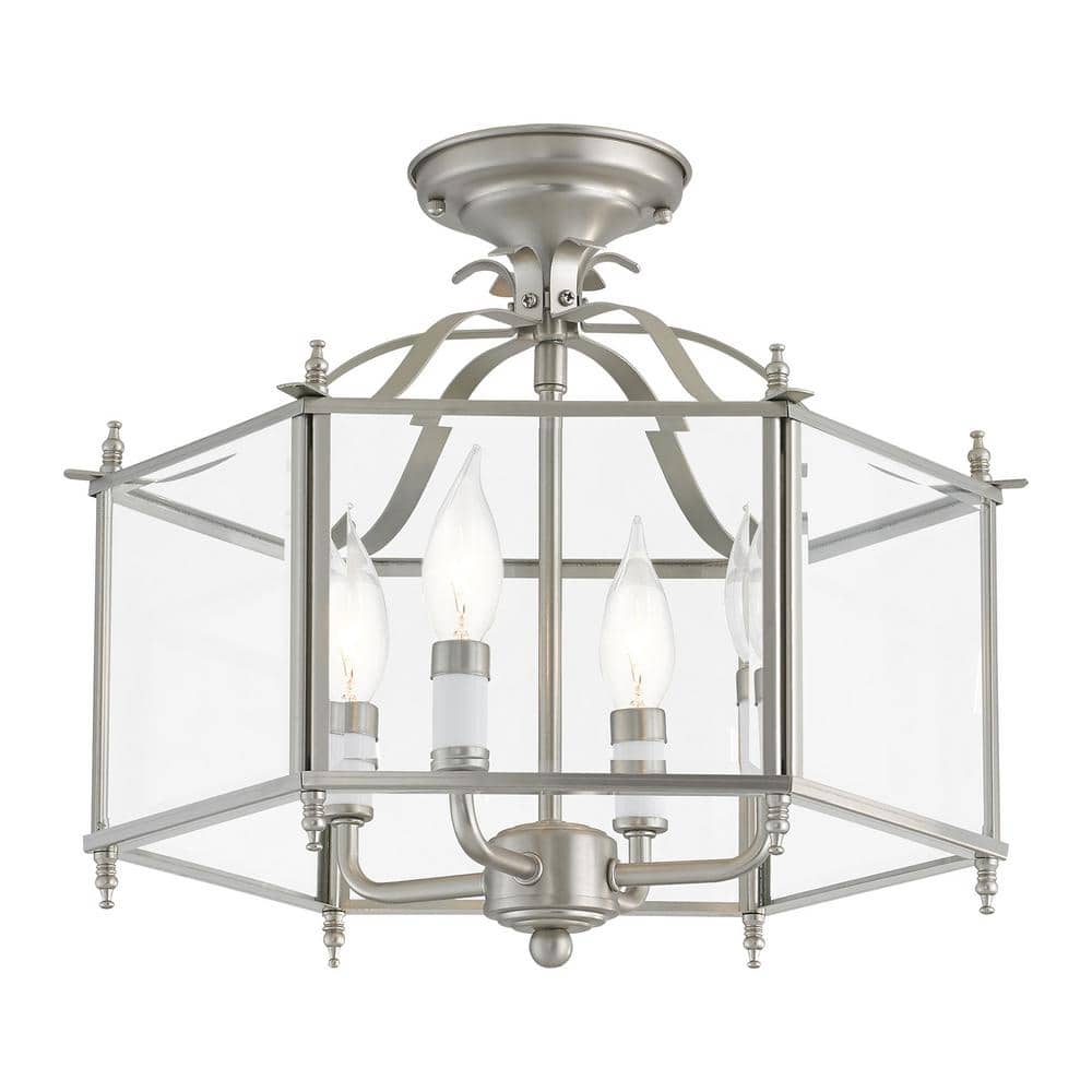Livingston Classic Brushed Nickel 4-Light Pendant with Clear Beveled Glass