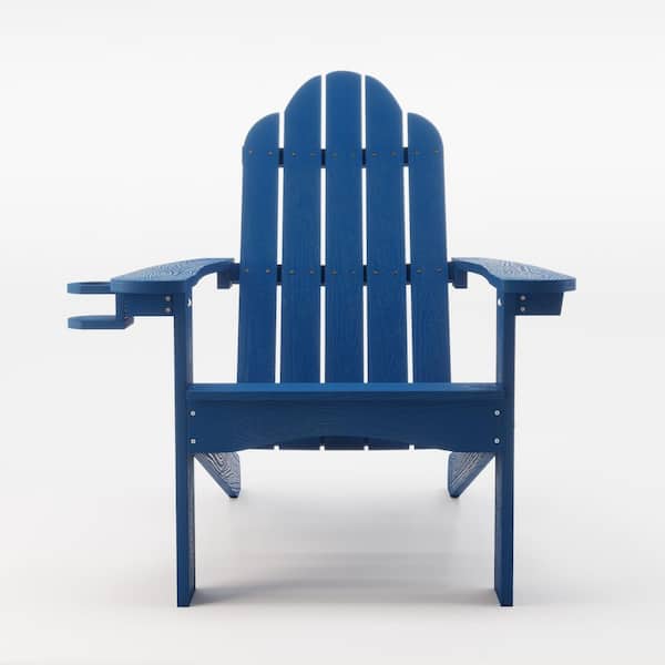 Navy Blue Adirondack Chairs with Cup Holder for Fire Pit and Garden