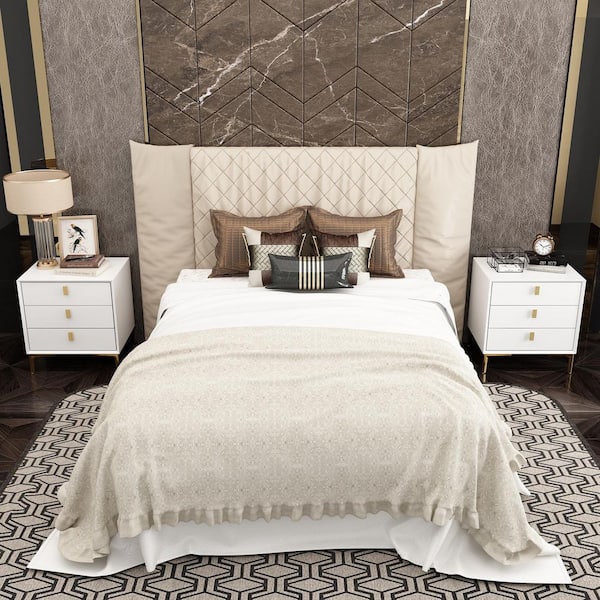 3-Drawer White Wooden Nightstand, Endtable, Dresser, 19.6 in. W x 15.9 in. D x 21.3 in. H