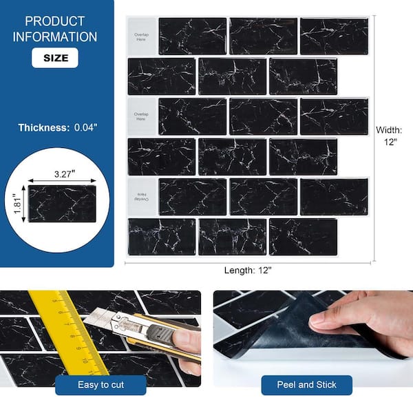ilemong 12 in. x 12 in. Backsplash Tile for Kitchen Vinyl Peel and