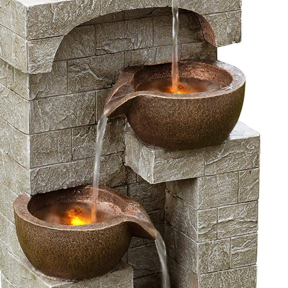 28.5" Brown Stone-Look Solar Powered 4-Tier Water Fountain