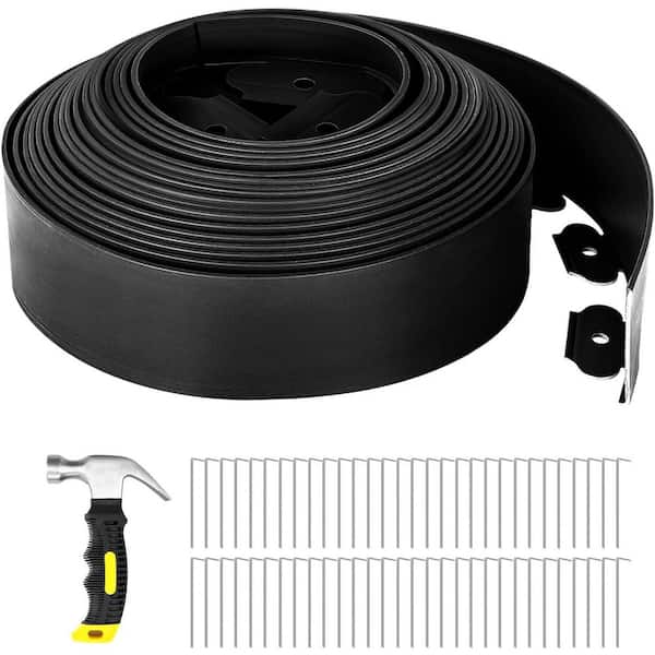 SenQWFa 66 ft. x 4 in. No-Dig Landscape Black Rubber Edging with 60-Pieces Staples and 1-Hammer for Landscaping Garden and Lawn