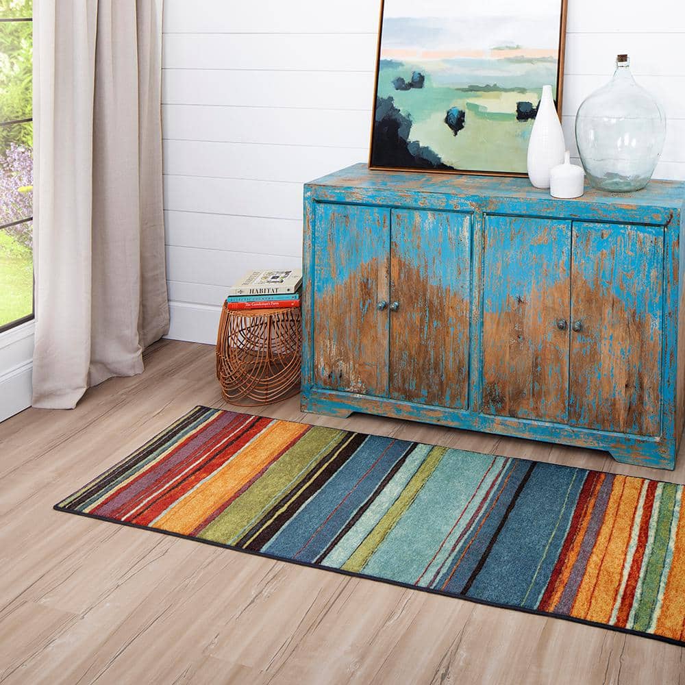 Multi-Color Synthetic Stripe Runner Rug, 2' x 5'