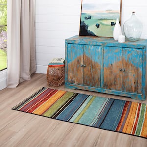 Rainbow Multi 2 ft. x 5 ft. Machine Washable Striped Contemporary Runner Rug
