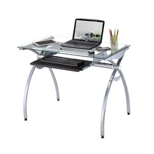 43.25 in. Rectangular Clear Computer Desk with Clear Glass Top, Keyboard Panel