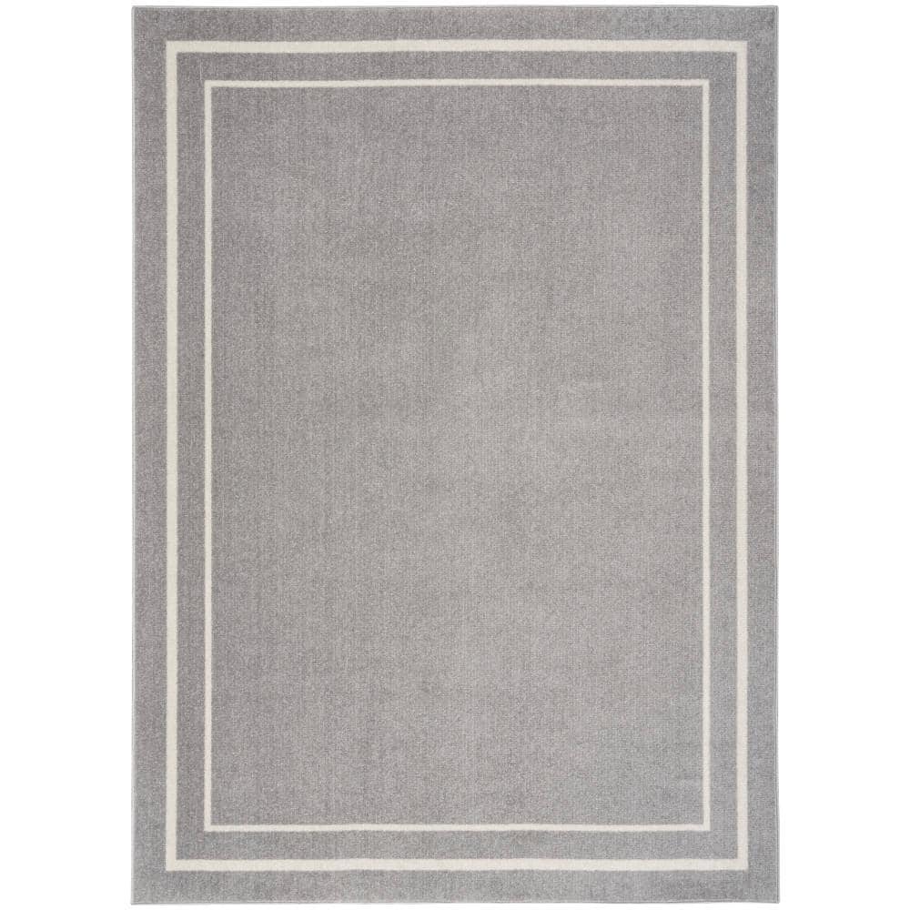 Essentials Grey/Ivory Synthetic 5' x 7' Easy-Care Outdoor Rug