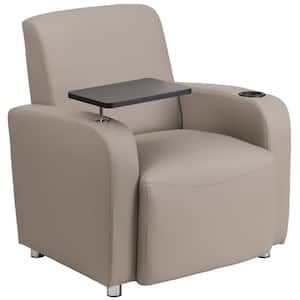 Faux Leather Cushioned Tablet Arm Chair in Gray