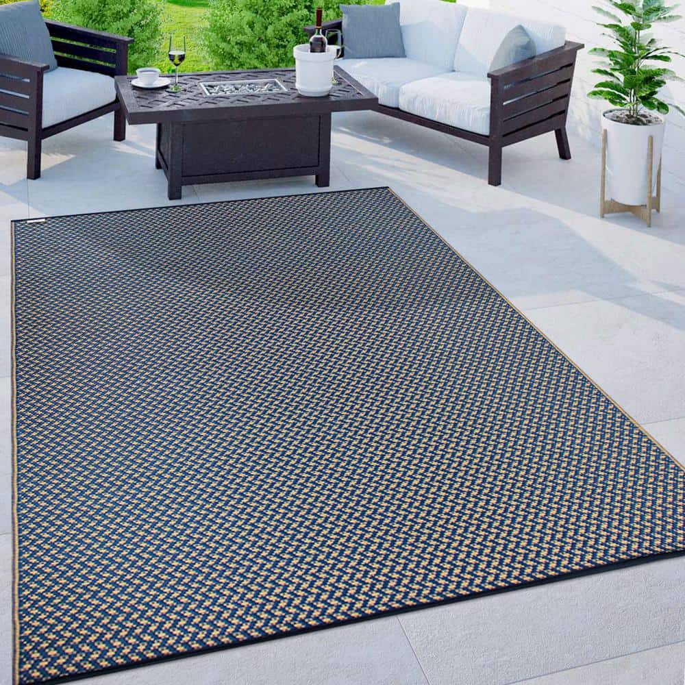 Navy 5' x 7' Reversible Synthetic Flat Woven Rug
