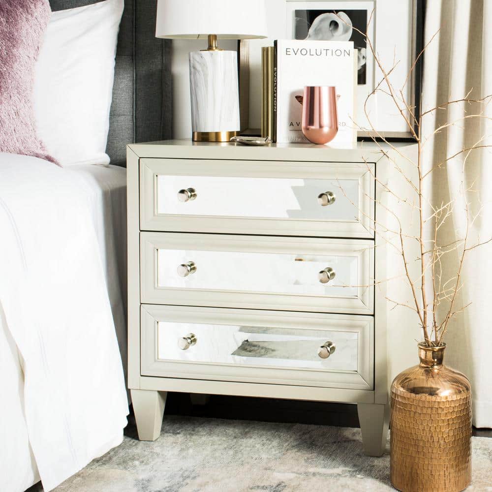 Gray Mirrored 3-Drawer Transitional Chest