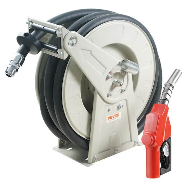 VEVOR Fuel Hose Reel 1 in. x 33 ft. Extra Long Retractable Diesel Hose Reel with Automatic Refueling Gun for Truck Ship