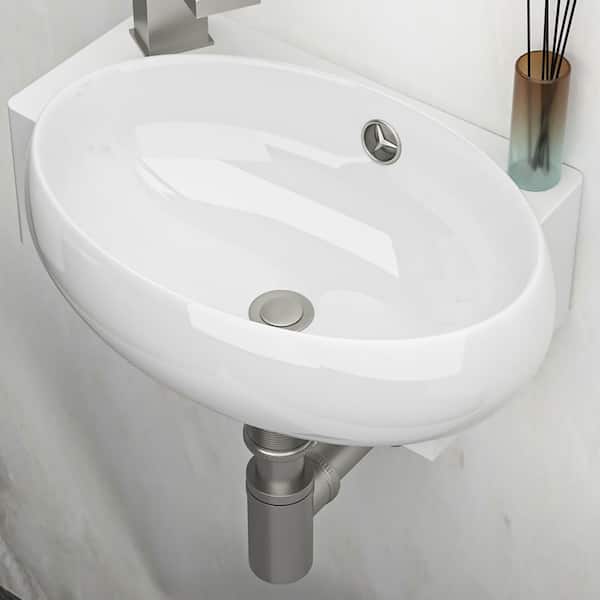 5.69 in. Ceramic Wall-Mounted Oval Bathroom Sink in White