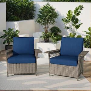 Nyajiah Wicker Outdoor Lounge Chair with Blue Cushions (2-Pack)