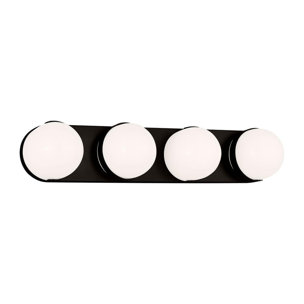 Syrie Large 25.125 in. 4-Light Aged Iron Integrated LED Bathroom Vanity Light with Milk Glass Shades price history on PriceWatchPro