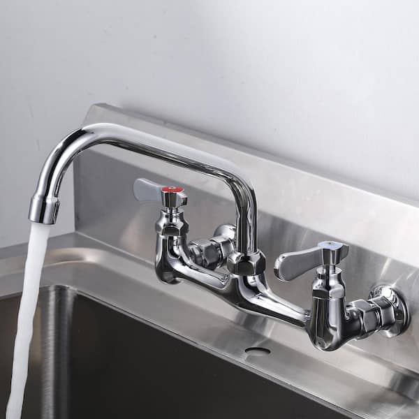 Commercial Double Handle Wall Mounted Standard Kitchen Faucet with 8 in . Swivel Spout in Polished Chrome