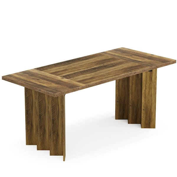 TRIBESIGNS WAY TO ORIGIN Halseey Farmhouse Rustic Brown White Wood 62.2" Pedestal Dining Table Seats 4-6