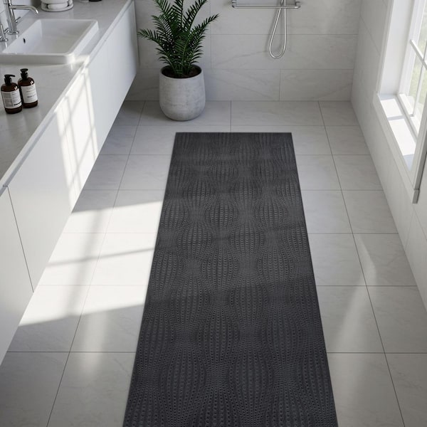 Harmony 2 x 7 ft. Dark Grey Non-Slip Rubber Back Washable Polyester Wave Entryway Runner