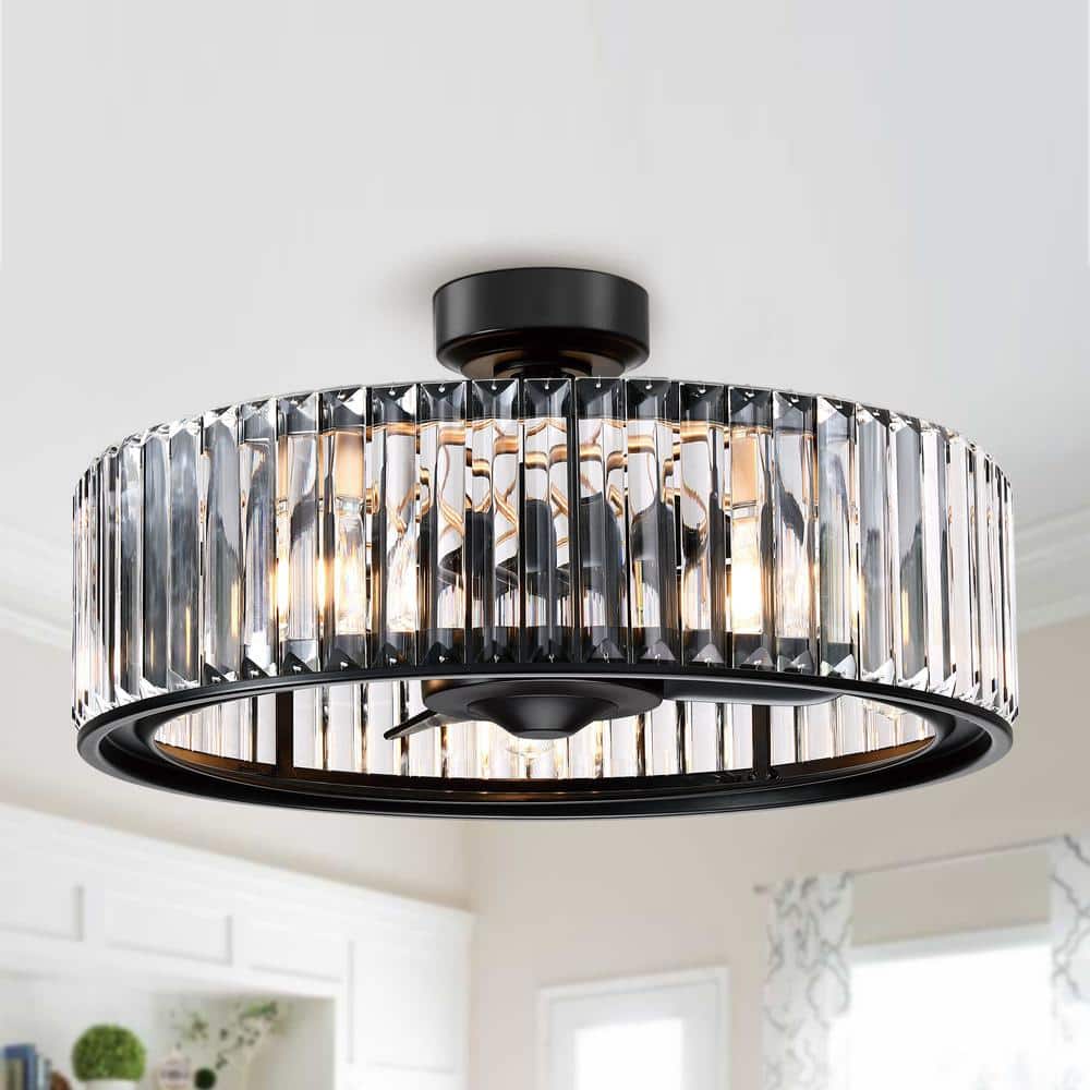 Henslee 25 in. Indoor Industrial Downrod Mount Black Crystal Ceiling Fan with Light Kit and Remote Control price history on PriceWatchPro