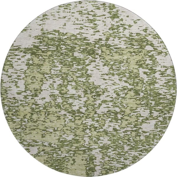 Mayfield Premium Machine Washable Abstract AMF946 Olive 8 ft. x 8 ft. Round Rug