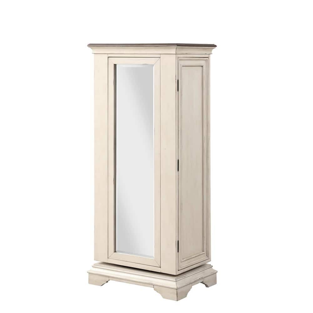 Antique White 6-Drawer Lingerie Chest with Mirror and Velvet Lined Drawers