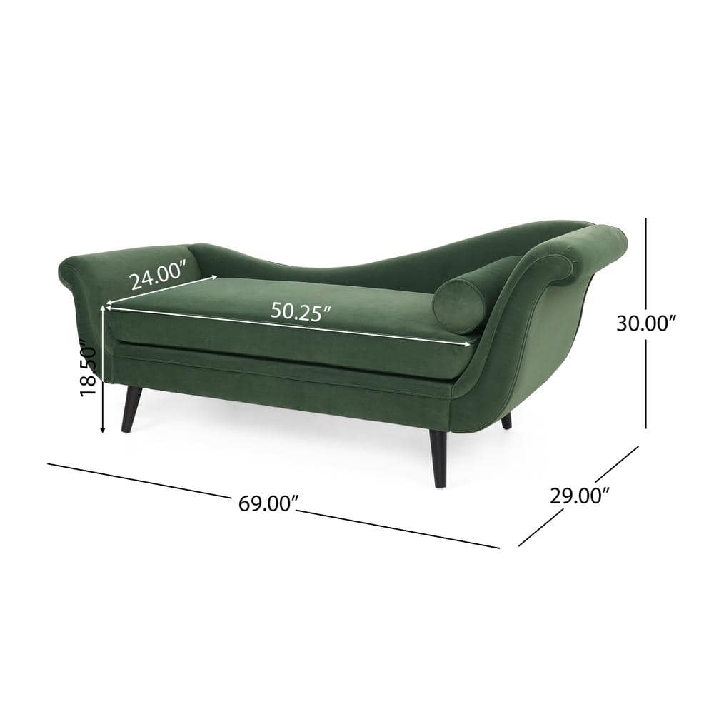 Sage Green Velvet Chaise Lounge with Dark Brown Birch Legs