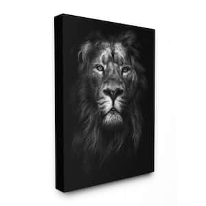 24 in. x 30 in. "King of the Jungle Lion In Shadows Black and White Photography" by Design Fabrikken Canvas Wall Art