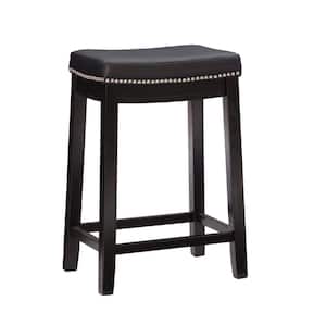 Concord Black Wood Frame Counter Stool with Padded Black Faux Leather Seat