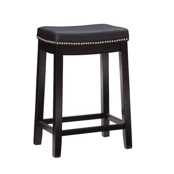Linon Home Decor Concord 26.5 in. Black Backless Wood Counter Stool with Black Faux Leather Seat