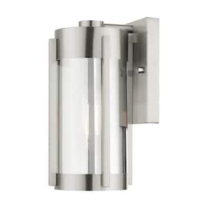 Rockridge 10.25 in. 1-Light Brushed Nickel Outdoor Hardwired Wall Lantern Sconce with No Bulbs Included