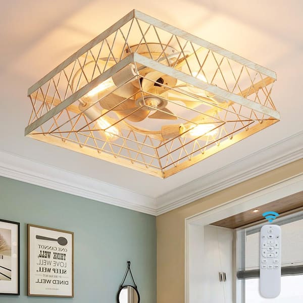 19.69 in. Smart Indoor Platinum Low Profile Standard Ceiling Fan with Light E26 Bulb (Not Included) with Remote Included