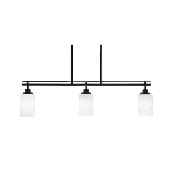 Unbranded Monroe 3-Light, Matte Black Billiard Light, Any room with 4 in. White Marble Glass Shades no bulbs included