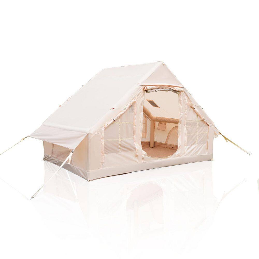 9.8 ft. x 6.9 ft. Beige Camping Tent with Hand Pump, Mesh and Chimney Window for Camping Adult 2-4 Person price history on PriceWatchPro