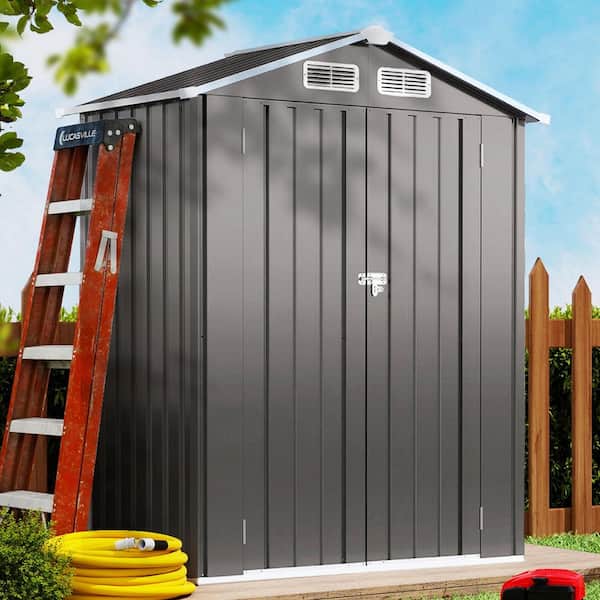 5 ft. W x 3 ft. D Metal Shed with Pitched Roof and Lockable Door, Garden Storage sheds in Gray (13 sq. ft. )
