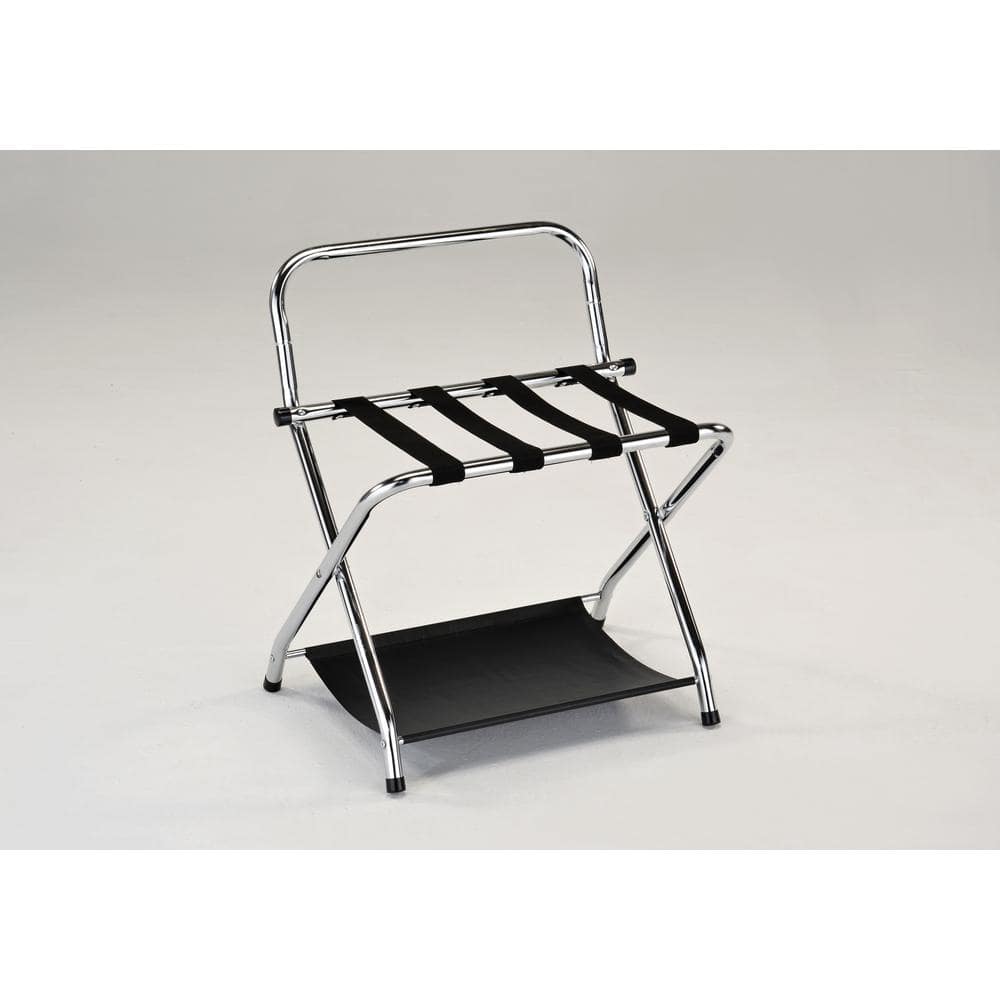 Signature Home Venet Black Chrome Folding Luggage Rack Storage Shelf ...