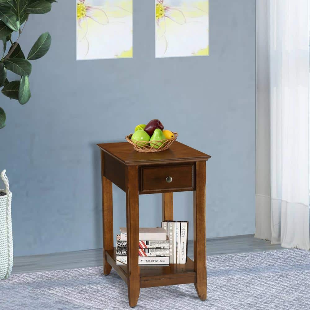 Bertie Transitional Walnut Brown Side Table with Storage