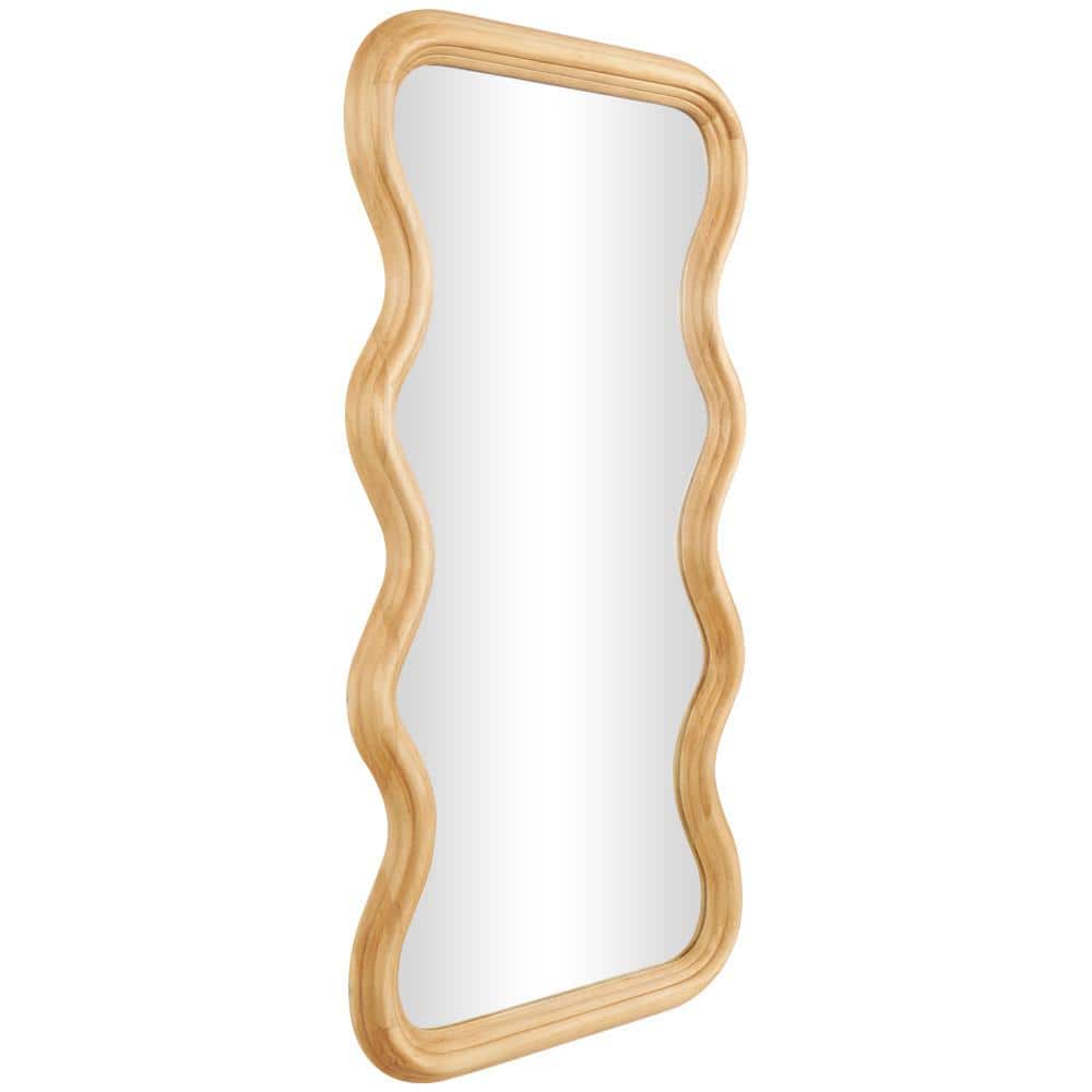 Wavy Poplar Wood Asymmetrical Wall Mirror in Natural Brown