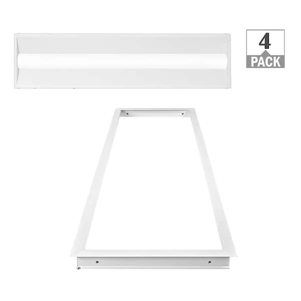 ETI LIGHTING 1 ft. x 4 ft. Center Basket Integrated LED Troffer Light Drywall Mount Kit 3500K 4000K 5000K 29W/24W/19W/15W (4-Pack)