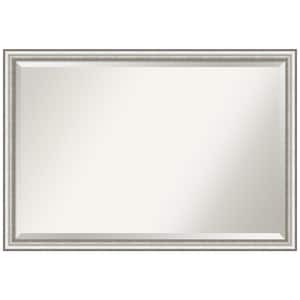 Salon Silver Narrow 38.5 in. W x 26.5 in. H Framed Beveled Bathroom Vanity Mirror in Silver
