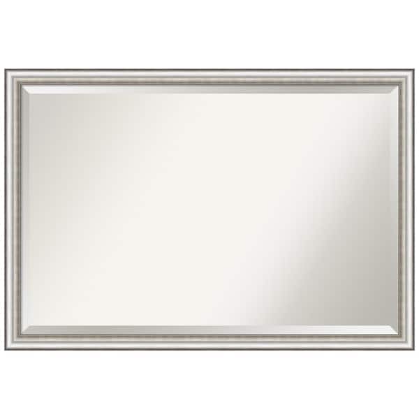 Amanti Art Salon Silver Narrow 38.5 in. W x 26.5 in. H Framed Beveled Bathroom Vanity Mirror in Silver